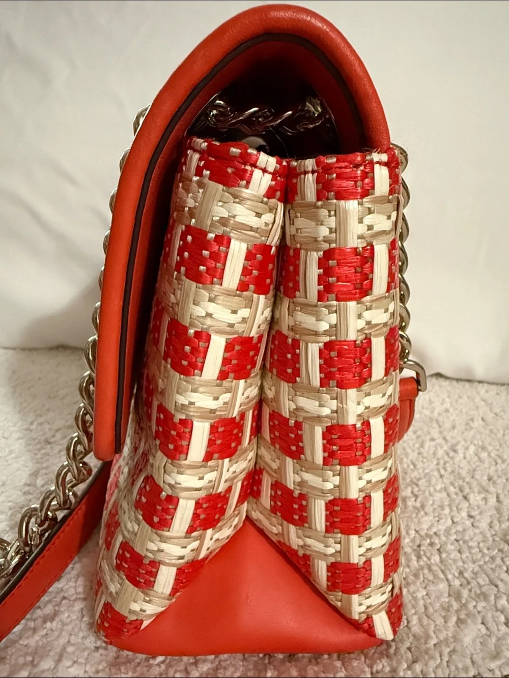 kate spade Red and Cream Woven Turn-Lock Shoulder Bag